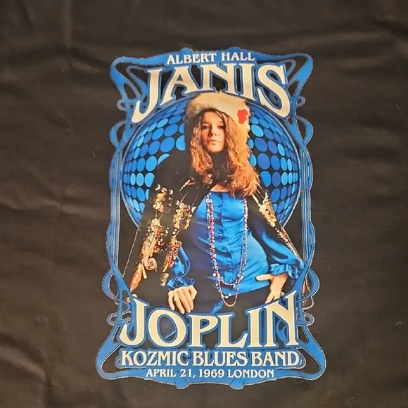 Black Graphic Tee with Janis Joplin Design - Picture 5 of 5